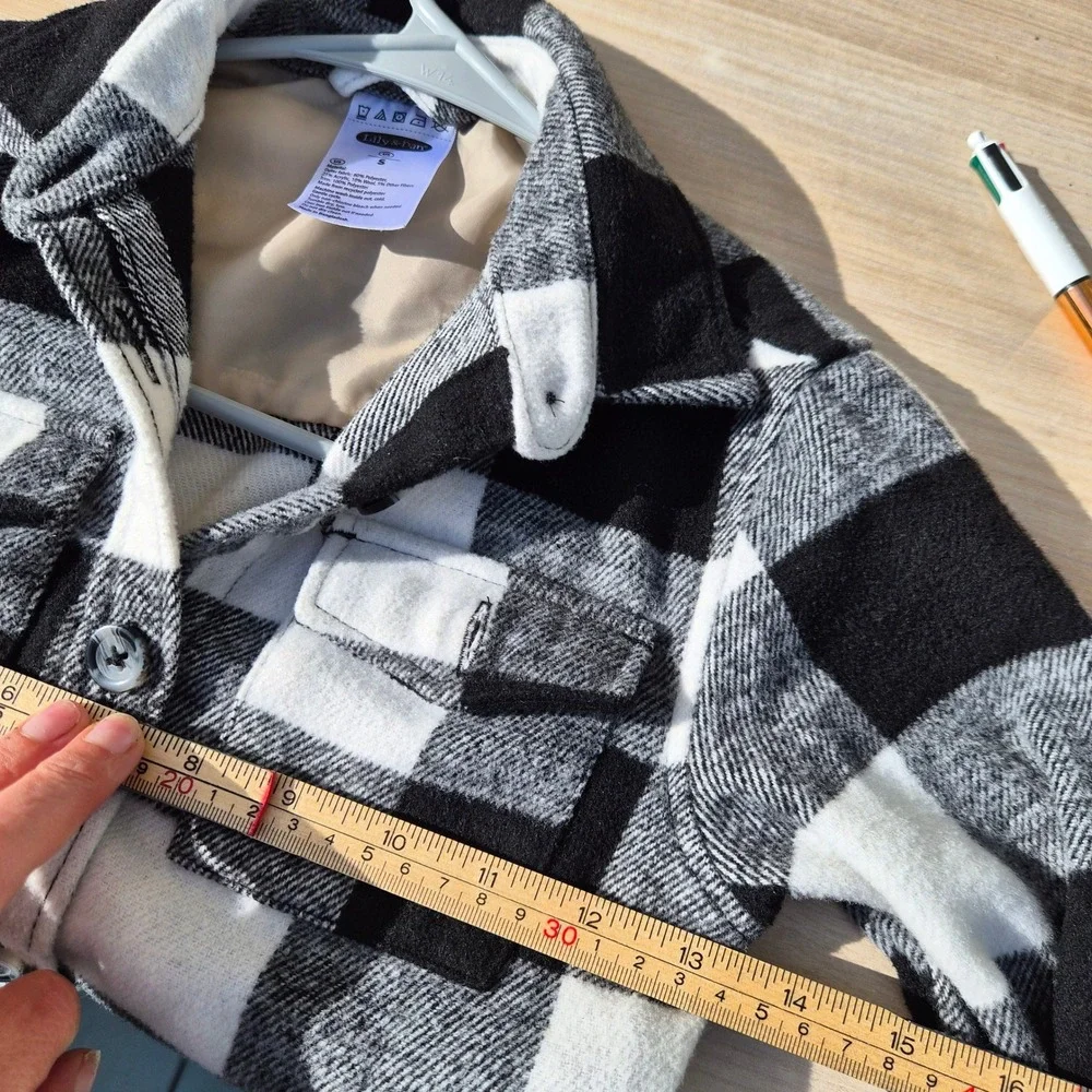 Lily & Dan Kids Buffalo Plaid Shacket Black White Button Up S Cabincore